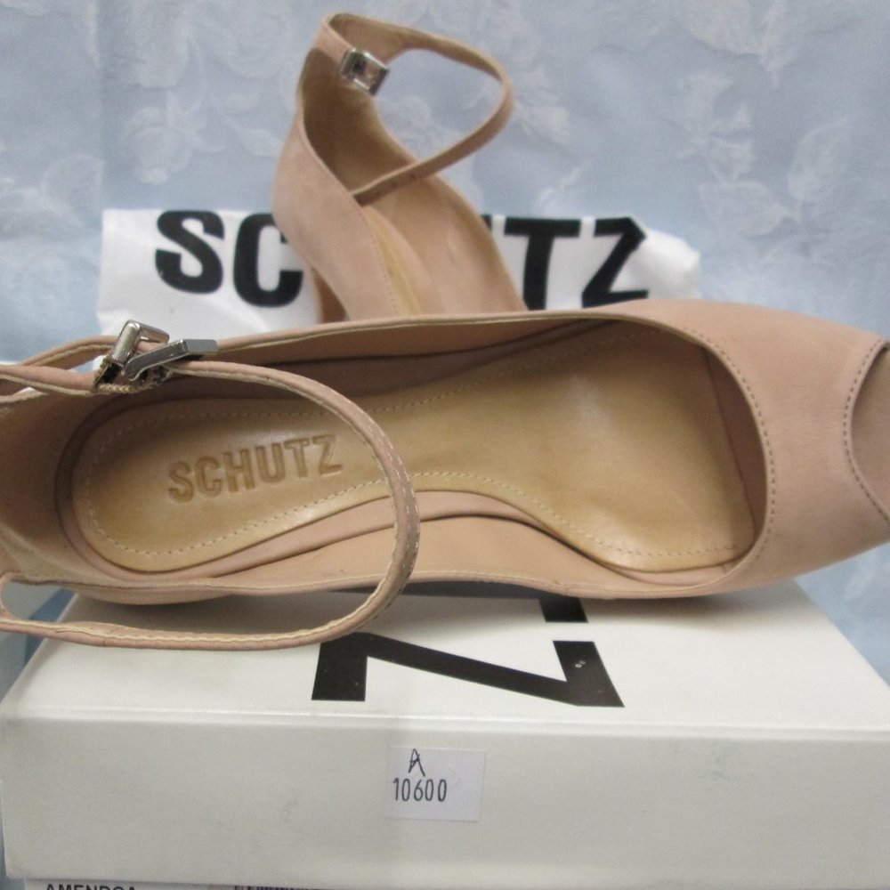 SCHUTZ Nude Peep-Toe Ankle-Strap Heels - Picture 4 of 4